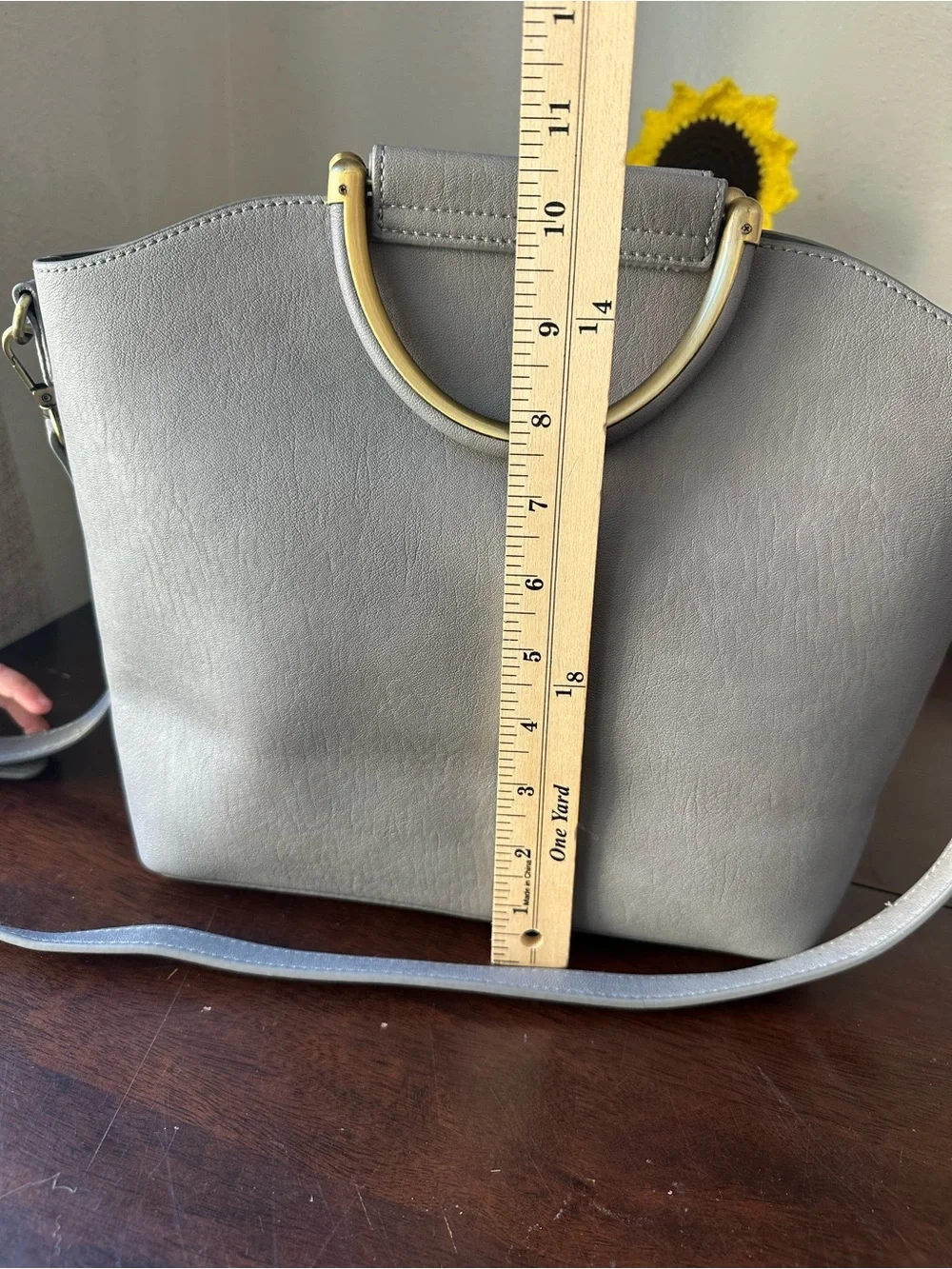 Antik Kraft Light Gray Crossbody Bag with Gold Handle
